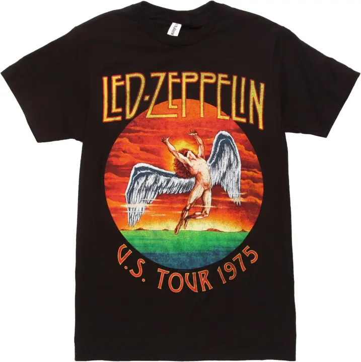 Camiseta de cuello redondo para hombre, camisa de manga corta con gráfico Led Zeppelin Classic Rock Band US 1975 Tour - 1