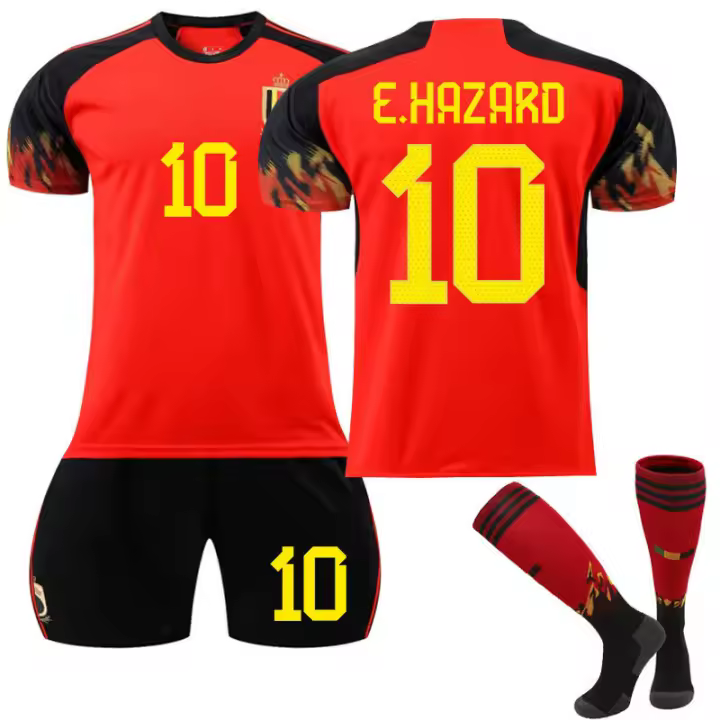 2223 Camiseta local de Bélgica No.10 Hazard Kit de fútbol Conjunto de ropa deportiva para adultos y niños - 1