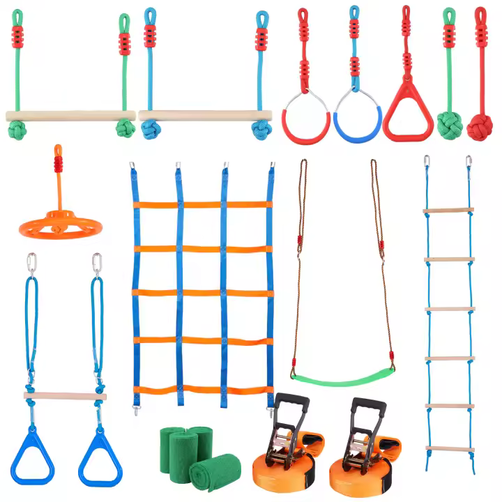 SucceBuy Ninja Warrior Obstacle Course para niños, Slacklines resistentes a la intemperie, juego al aire libre con obstáculos, equipo de entrenamiento ideal para el patio trasero para diversión y fitness - 1