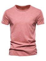 Camiseta de algodón de bambú de color sólido de manga corta con cuello redondo de verano de 2 piezas para hombre, ropa de hombre europea y americana de algodón puro - details 6