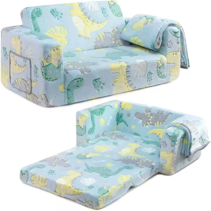 Sherpa suave plegable, cama convertible para niños y niñas, dinosaurio brillante - 1