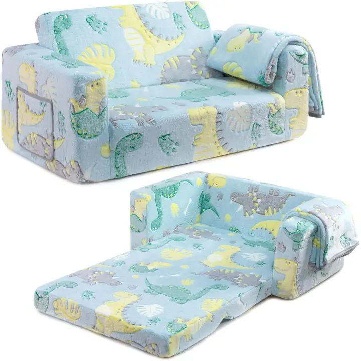 Sherpa suave plegable, cama convertible para niños y niñas, dinosaurio brillante - 1