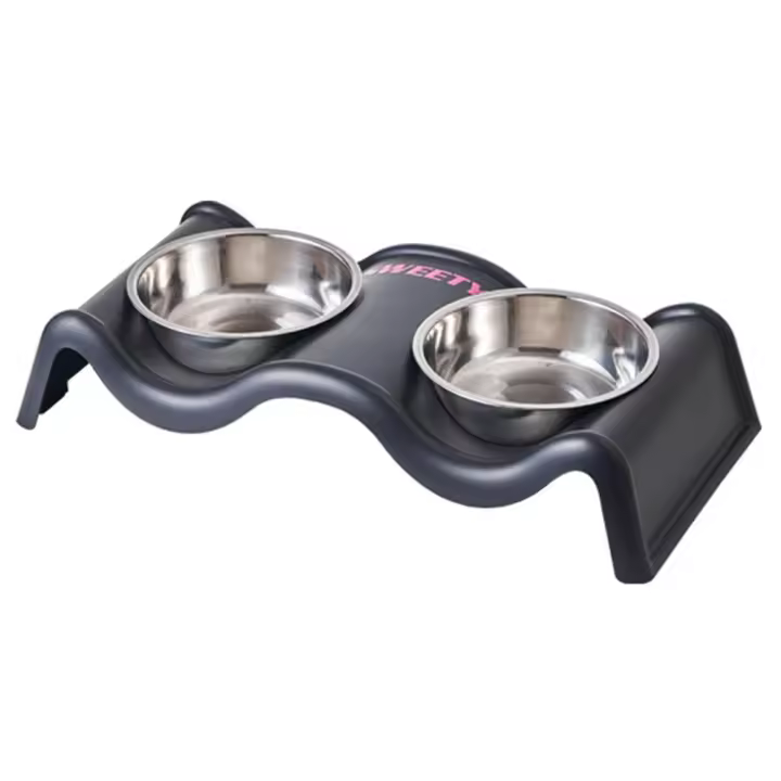 Cuenco doble creativo para mascotas, plato doble, contenedor de comida para gatos de acero inoxidable, cuenco duradero de gran capacidad para beber para perros y gatos - 1