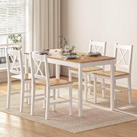Juego de 5 Piezas de Mesa de Comedor con 4 Sillas, Conjunto de Muebles de Cocina de Madera de Pino Teca/Blanco - details 7