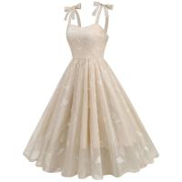 Vestido de Cintura Ajustado con Malla Bordada Retro 2024 Estilo Spaghetti Strap Vintage para Mujeres Ideal para Fiestas de Noche, Celebraciones y Cumpleaños - details 7