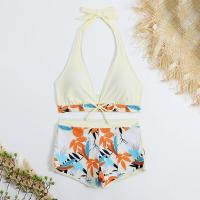 Bikini abierto con estampado de hojas retro en talla grande, conjunto de traje de baño de dos piezas con correas estables para mujer - details 25