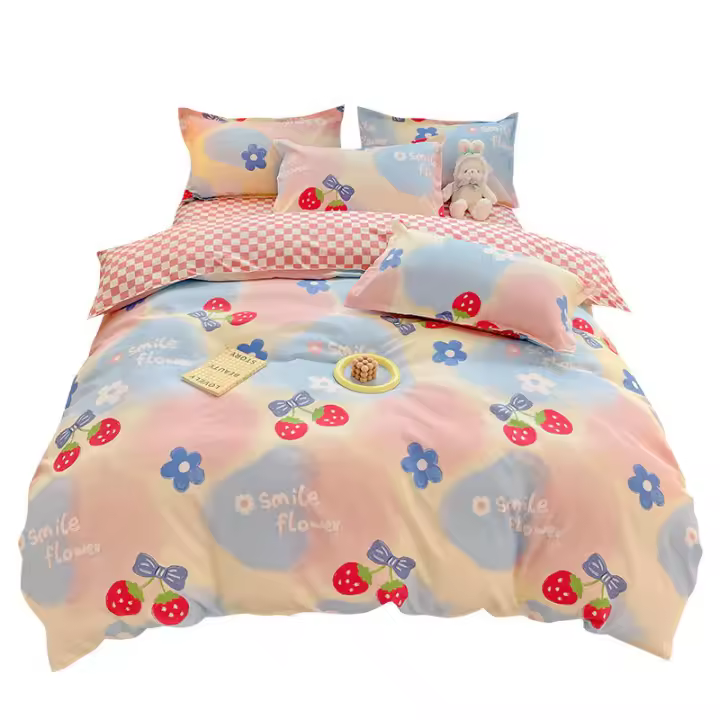 Ropa de cama de cuatro piezas de algodón grueso y agradable para la piel, funda de edredón de dibujos animados para dormitorio individual, juego de tres piezas - 1