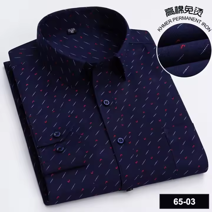Camisa de manga larga informal de negocios para primavera y otoño a cuadros a rayas de algodón de alto recuento sin hierro y moda ajustada - 1