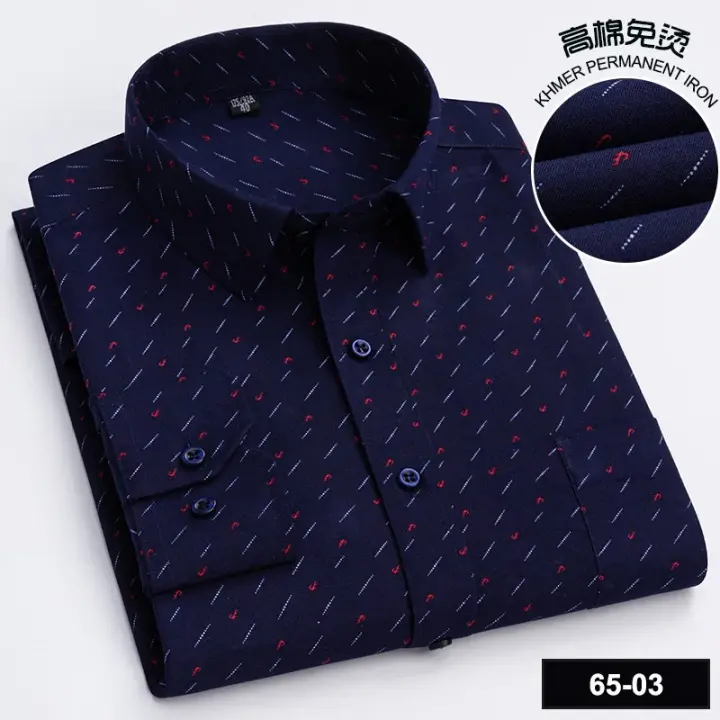 Camisa de manga larga informal de negocios para primavera y otoño a cuadros a rayas de algodón de alto recuento sin hierro y moda ajustada - 1