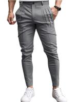 2025 pantalones de pierna pequeña ajustados informales con cremallera y bolsillo ajustado de color sólido para hombre - details 4