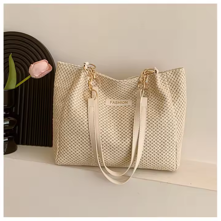 Bolso de Mano Tejido de Moda de Verano 2025 Gran Capacidad Diseño Contraste - 1