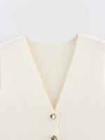 Chaqueta informal lisa con cuello en V para mujer, chaleco de calle elegante con un solo botón, ropa para exteriores para verano 2025 - details 2
