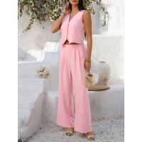 2025 primavera y verano, ocio europeo y americano, estilo de vacaciones, chaleco de color sólido, conjunto de pantalones de pierna ancha - details 4