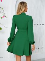 Elegante Vestido Corto para Mujer con Cuello en V Color Sólido Manga Larga - details 9