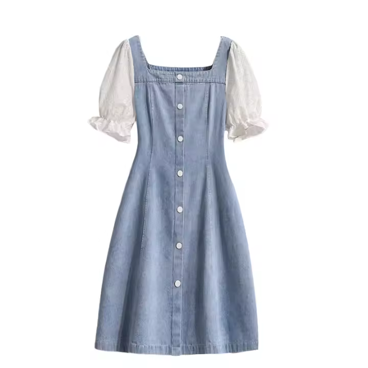 Vestidos midi de manga larga con cuello cuadrado vintage - 1