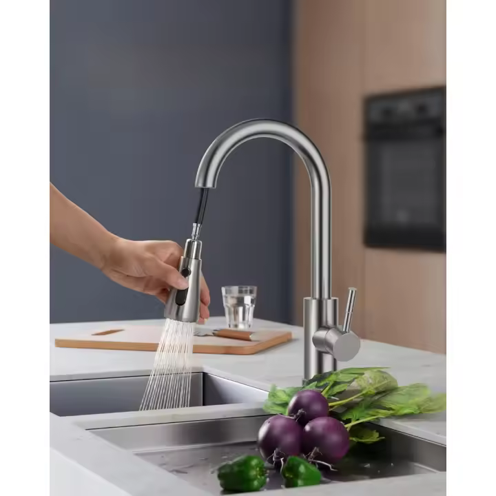 Grifo de Cocina Extraible Grifo de Lavabo Giratorio a 360° Acero Inoxidable - 1