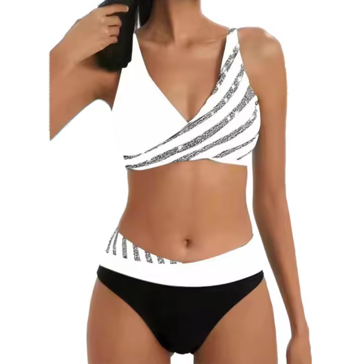 Conjunto de Baño para Mujer Bikini Sexy con Rayas Estilo Brasileño Poliza Retráctil - 1