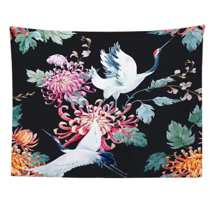 Tapiz de Hojas Florales de Cárracas Diseño de Acuarela Japonesa Tradicional - 1