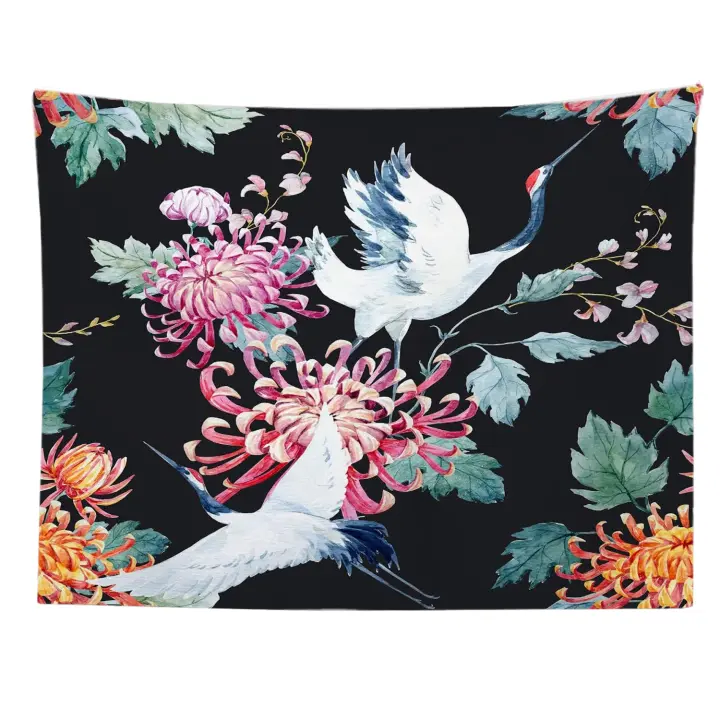 Tapiz de Hojas Florales de Cárracas Diseño de Acuarela Japonesa Tradicional - 1