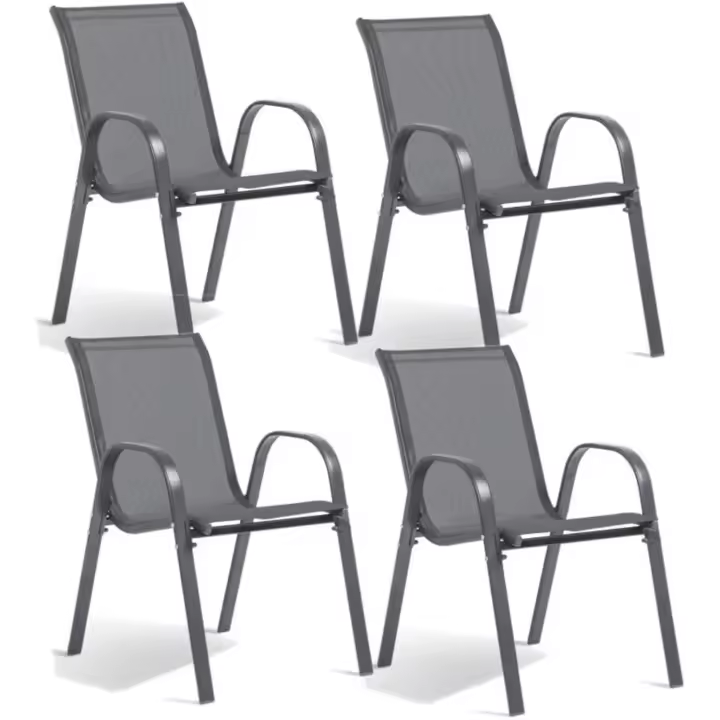 Sillas de jardín Textilene 4 unidades, tamaño 54,5x64x90 cm Reforzado con metal, color gris Antracita Sillas de terraza, apilables al aire libre - 1