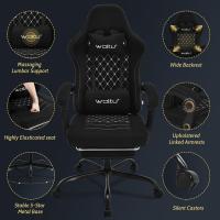 Silla Gaming Ergonómica, Silla Oficina con Soporte Lumbar Masaje y Reposapiés Extraible, Silla Giratoria con Gran Asiento de Muelle, Capacidad de 150 kg, Tela de Malla, Negro+Blanco, GS08sz - details 3