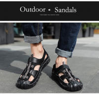 Sandalias planas informales de cuero genuino para hombre, calzado de playa romano, zapatillas de deporte masculinas, zapatos de cuña baja, talla grande 38-48, novedad de verano - details 10