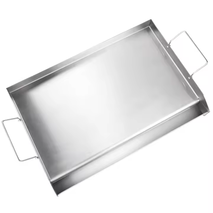 SucceBuy Plancha superior para estufa de 23,5 x 16, acero inoxidable pretemporizado, sartén de doble quemador con asas y ranura para aceite para barbacoa y parrillas de gas, plateado - 1