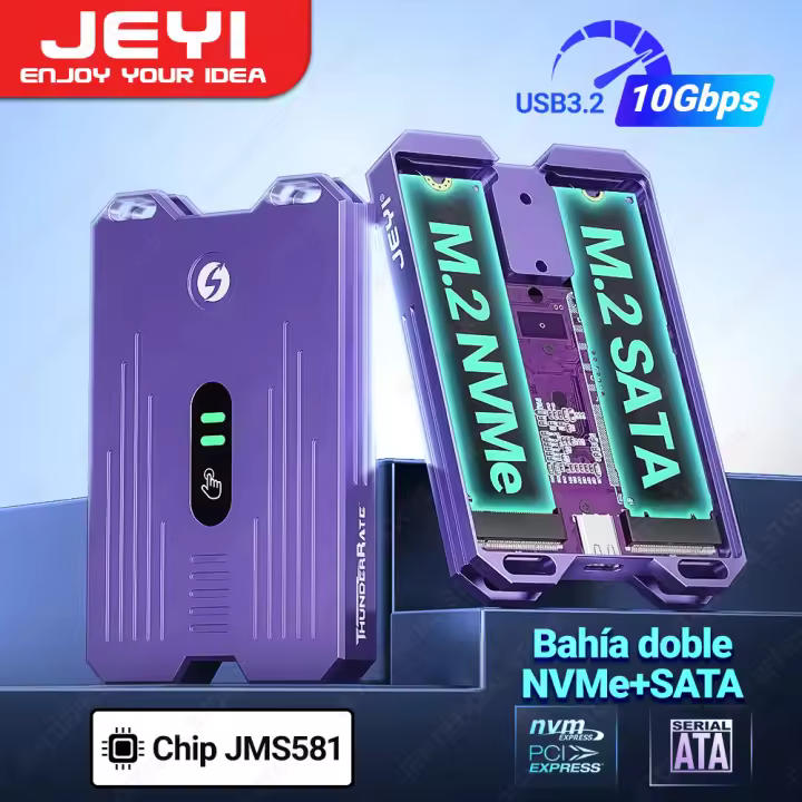 JEYI Caja de Almacenamiento SSD de Doble Protocolo con Chip JMS581 USB 3.1 Gen2 10G - 1