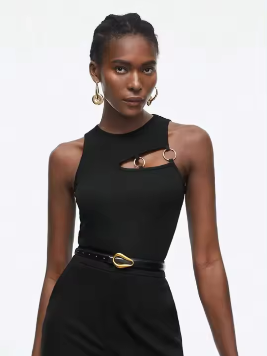 Camiseta casual negra sin mangas para mujer, top Y2K, regalo para mujer - 1