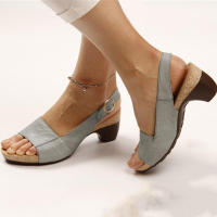 Sandalias de tacón alto grueso para mujer, zapatos de PU con fondo de corcho, color Beige y negro, talla grande 43, 42, 41, 40, 39, 35 - details 4