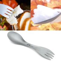 Cuchara de Titanio Ultraligera Portátil para Acampar al Aire Libre Utensilio de Mesa 2en1 - details 1