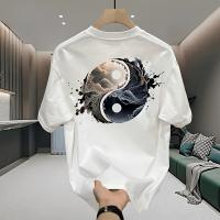 Camiseta Gráfica Yin Yang Oversize Manga Corta, Algodón Negro, Ajuste Suelto, Diseño Asimétrico - details 3