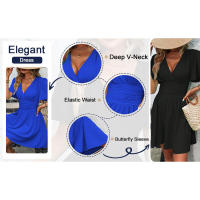 Vestido elegante de manga larga/corta para mujer estilo casual con cuello en V - details 3