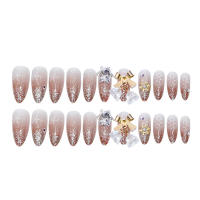 Juego de uñas de almendra brillante de 24 piezas de resina reutilizable para mujeres y niñas - details 0