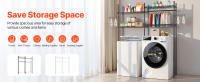 SucceBuy Estantes de almacenamiento para lavadora y secadora, estante para lavandería de 4 niveles con barra para colgar y ganchos, estantería ajustable para optimizar el espacio y organizar, negro - details 0