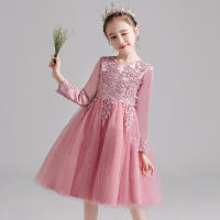 Vestido de noche para niñas con falda abullonada de malla con bordado de estilo nuevo para niños - details 35