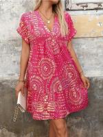 Vestido de verano para mujer con escote en V, estampado, corte Bo, estilo vacaciones, estilo Viero. - details 5