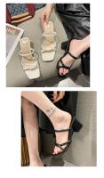 Nueva Moda de Verano Sandalias Plisadas Gruesas con Tacón Medio y Punta Descubierta - details 5