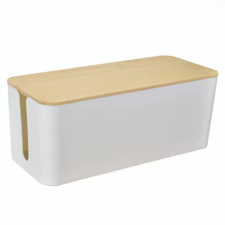 Cubierta de bambú y madera caja de control de polvo enchufe panel de enchufe caja de almacenamiento caja organizadora de alambre - 1