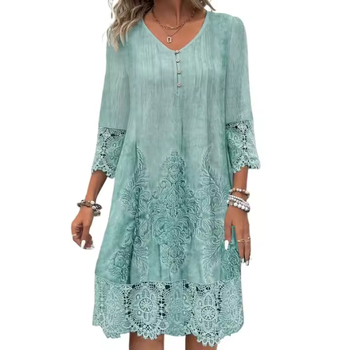Vestidos de manga larga de otoño para mujer vestido casual de color sólido - 1