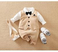 Primavera y otoño estilo niños y niñas guapo caballero vestido Formal saliente algodón cómodo mono de bebé de manga larga - details 3