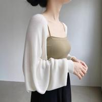 Elegante chal de punto fino de verano para mujer, chal de seda de hielo de manga larga de Color sólido, abrigo informal con protección solar - details 7