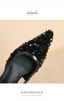 Zapatos de tacón bajo puntiagudos con lentejuelas plateadas - details 4