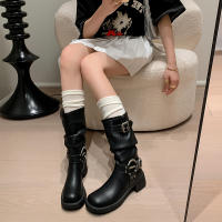 Botas vaqueras occidentales de cuero suave europeo y americano, con hebilla de cinturón y plataforma, de altura media. - details 15