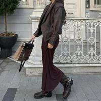 Chaqueta Corta de Cuero con Cinturón Abrigo de Moto de Manga Larga para Mujer - details 13