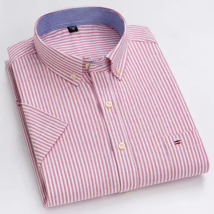 Camisa Oxford 100% de algodón para hombre, ropa de verano a rayas a cuadros de manga corta para hombre, camisa de vestir de corte Regular de negocios de gran tamaño 7XL 6XL - 1