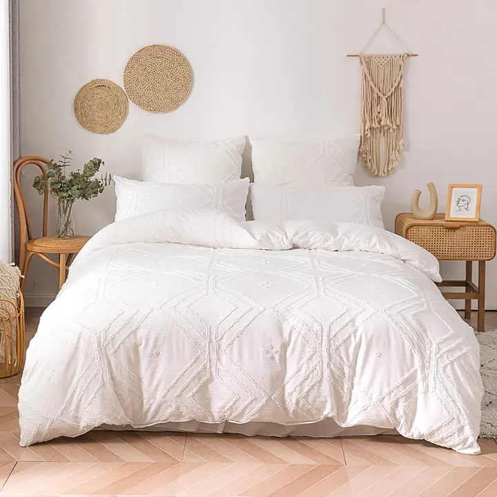 WOSTAR-funda de edredón plisado de lujo, conjunto de ropa de cama de tamaño doble, queen y king, serie blanca, 220x240cm - 1