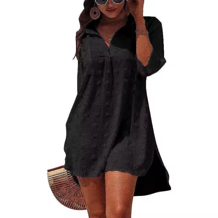 Falda de playa para mujer, camisa con cuello en V, camiseta, vestido de verano, top de bikini jacquard de color sólido 4 - 1