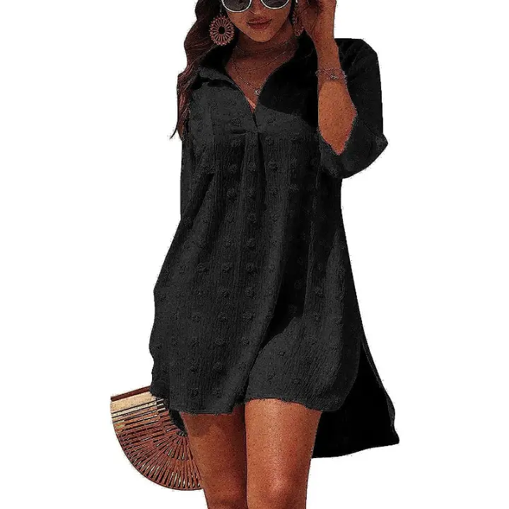 Falda de playa para mujer, camisa con cuello en V, camiseta, vestido de verano, top de bikini jacquard de color sólido 4 - 1
