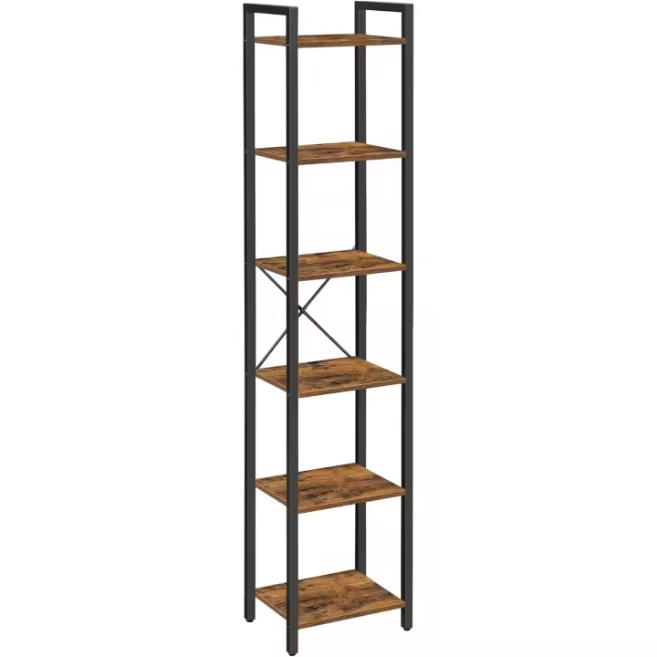 Estantería de 6 Niveles Diseño Industrial Rústico Marrón y Negro Ideal para Oficina, Estudio, Sala de Estar, Dormitorio 30 x 40 x 186 cm - 1